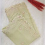 Pastel Green Embroidered soft organza saree with Floral Vine Border