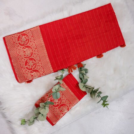 Classic Red Viscose Saree with Traditional Gold Zari Border and Tassel Pallu