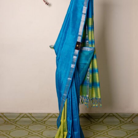 Azure Blue Mangalagiri Pattu Handloom Saree with Silver Zari Border
