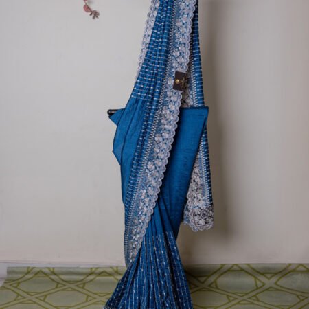Elegant Blue saree with scalloped border