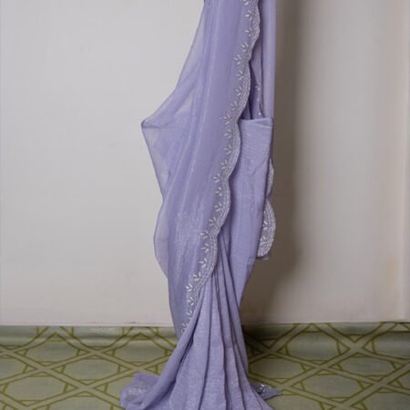 Lavender Ruffle Border Embellished Saree with Sequin handwork Detailing