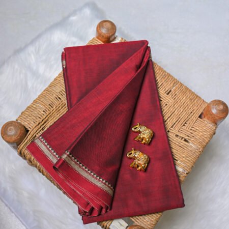 Elegant Maroon Narayanpet cotton saree with small temple border
