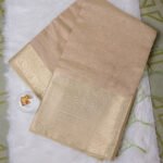 Crushed Soft Banarasi Silk Saree with Elegant Zari Border and Contrast Blue Blouse