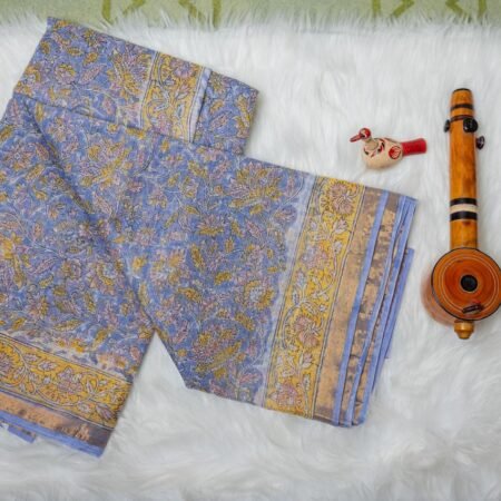 Royal Lavender Jaipur Kota Doria Saree | Floral Printed Lightweight Saree with Elegant Zari Border