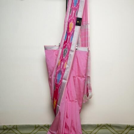 Elegance Woven in Tradition – Mangalagiri Pattu Saree with Vibrant Ikkat Border