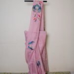 Blush Pink Kota Doria Saree with Artistic Bird Motif Print